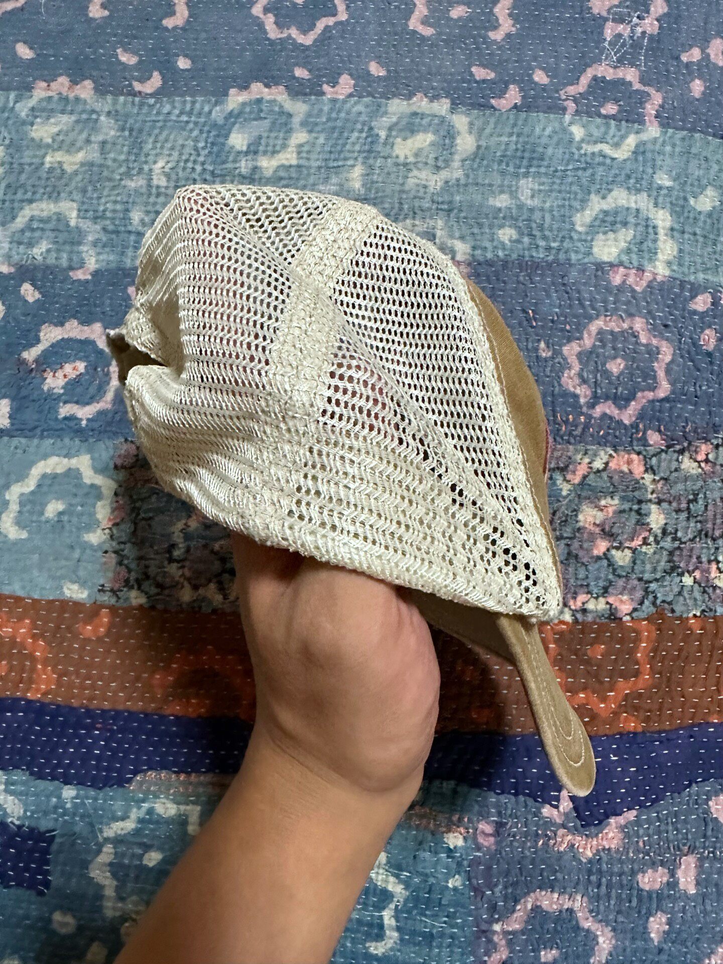 RRL Brown Trucker Hat with Red Patch — front