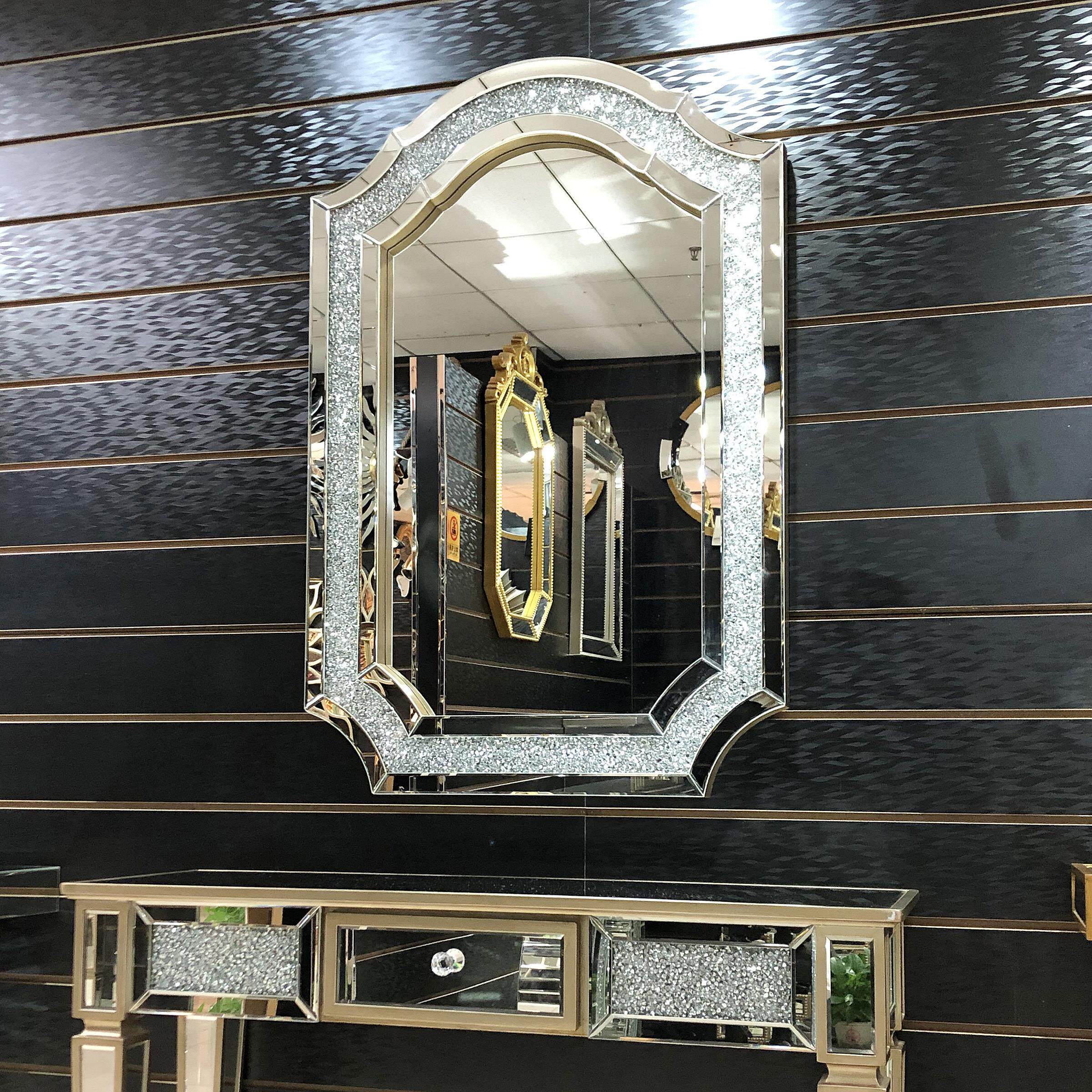 欧式卫生间浴室镜子壁挂梳妆台镜餐厅玄关展厅时尚轻奢装饰镜镶钻