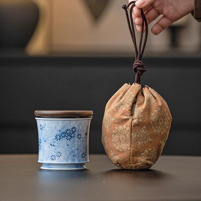洒蓝雏菊旅行茶具一人饮茶杯小清新陶瓷快客杯户外便携露营泡茶杯