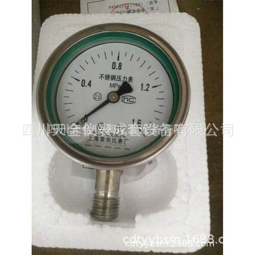 上海荣华不锈钢压力表Y-100BF径向水压油压液压表0~60MPA气压表