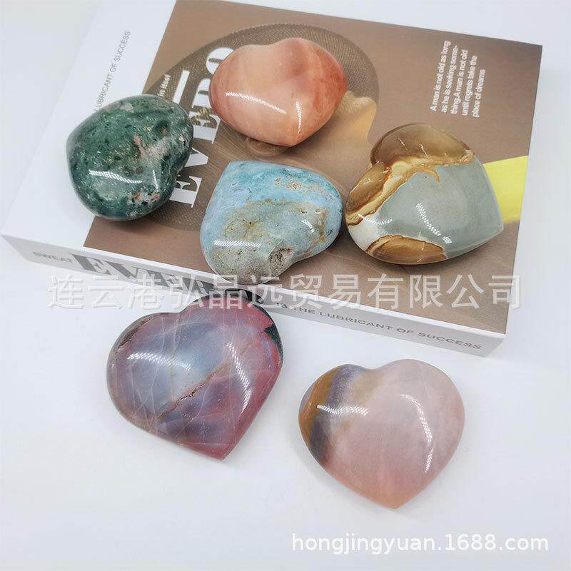 弘晶远水晶 天然海洋碧玉爱心把玩海洋石心形手把件厂家