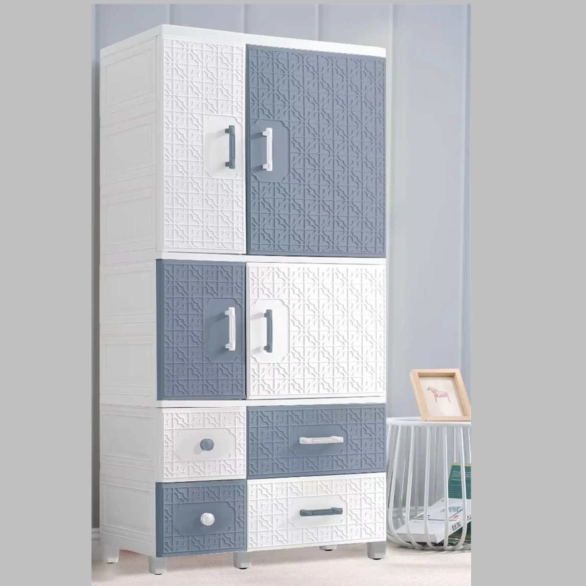 67cm面宽新中式双层双开门抽屉式衣柜儿童储物收纳柜挂衣橱大小抽