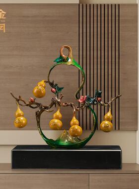 《五福临门》铜金岁月黄铜葫芦摆件工艺品铜器新中式客厅玄关装饰