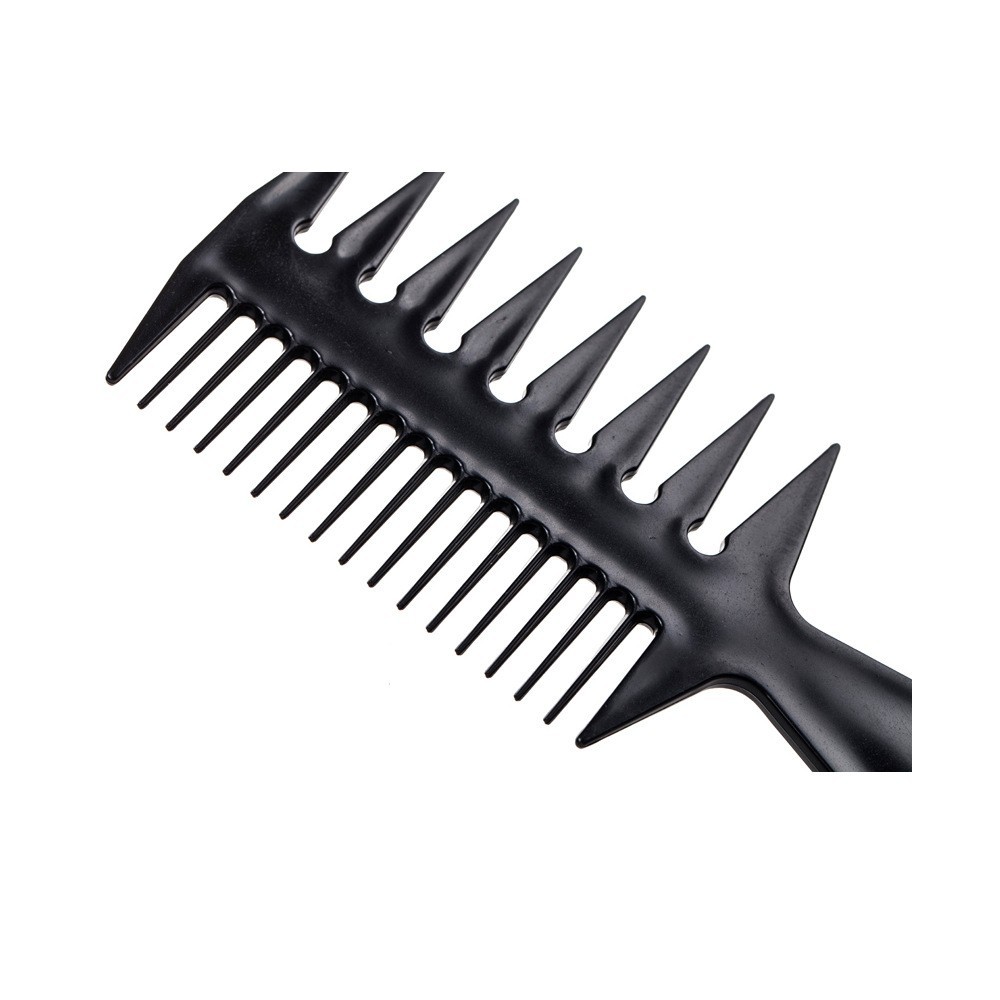 跨境亚马逊塑料黑色油头梳子男士造型理发店多功能三面梳现货