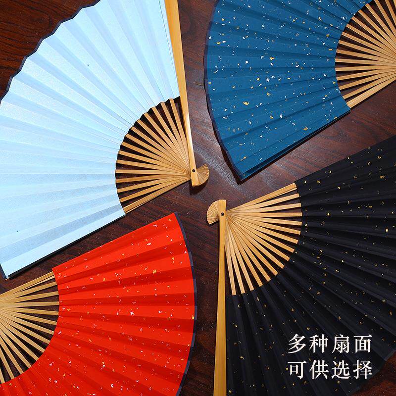 夏季古风男款女款水磨玉竹折扇文玩扇收藏扇空白苏工宣纸书法扇子