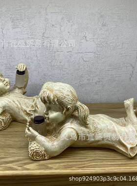 跨境新款 男孩女孩萤火虫灯光树脂工艺品摆件 田园庭院摆件装饰品