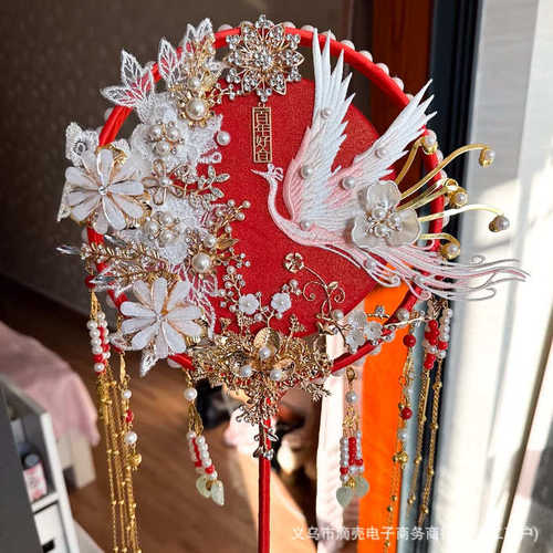 团扇新娘结婚diy材料包中式古风高级秀禾服重工双面双色手工喜扇