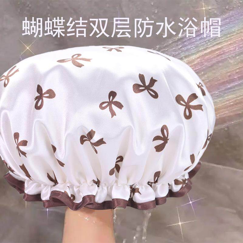 双层浴帽防水新款洗澡洗浴帽女化妆厨房油烟防尘头套成人加厚头罩