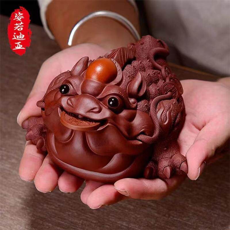 宜兴紫砂茶宠金蟾精品可养茶盘摆件摆设茶桌饰品高档礼盒鸿运当头