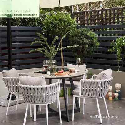 户餐外桌编椅院休闲藤椅岩板桌庭花园露天阳台防水防晒藤LMS-333