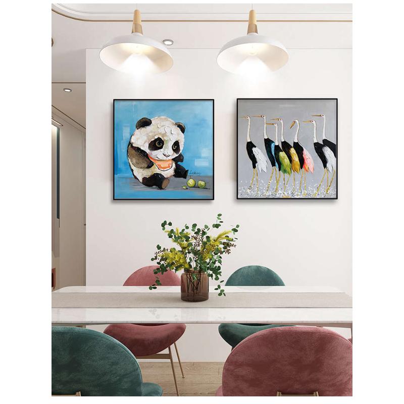 手绘油画玄关装饰画简约现代抽象小孩儿童房卧室床头挂画卡通动物图片