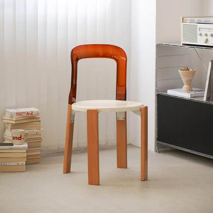 中古简约塑料餐椅小户型亚克力奶油风设计师网红咖啡店靠背休闲椅