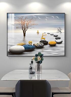 网红轻餐现厅装饰档蓝色画抽象厅挂画代简约横幅高餐厅画奢壁画