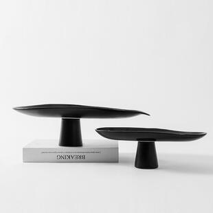 创意高脚果盘点心盘长托盘客厅茶几新中式 饰品 样板间摆件厨房软装