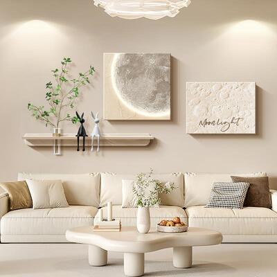 组油风奶客厅装饰画月球发背沙景墙挂画高级100368感大白墙壁画高