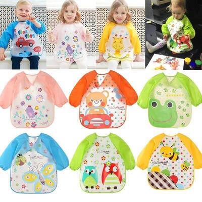 Cute Baby Bibs Waterproof Long Sleeve Apron Children Feeding