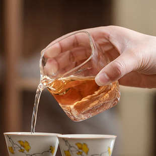 锤纹公道杯透明玻璃四方茶海泡茶分茶器家用大容量茶具零配 新款