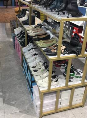 金色鞋店鞋架展示架多层女童鞋货架服装店铺中间双面中岛鞋架柜