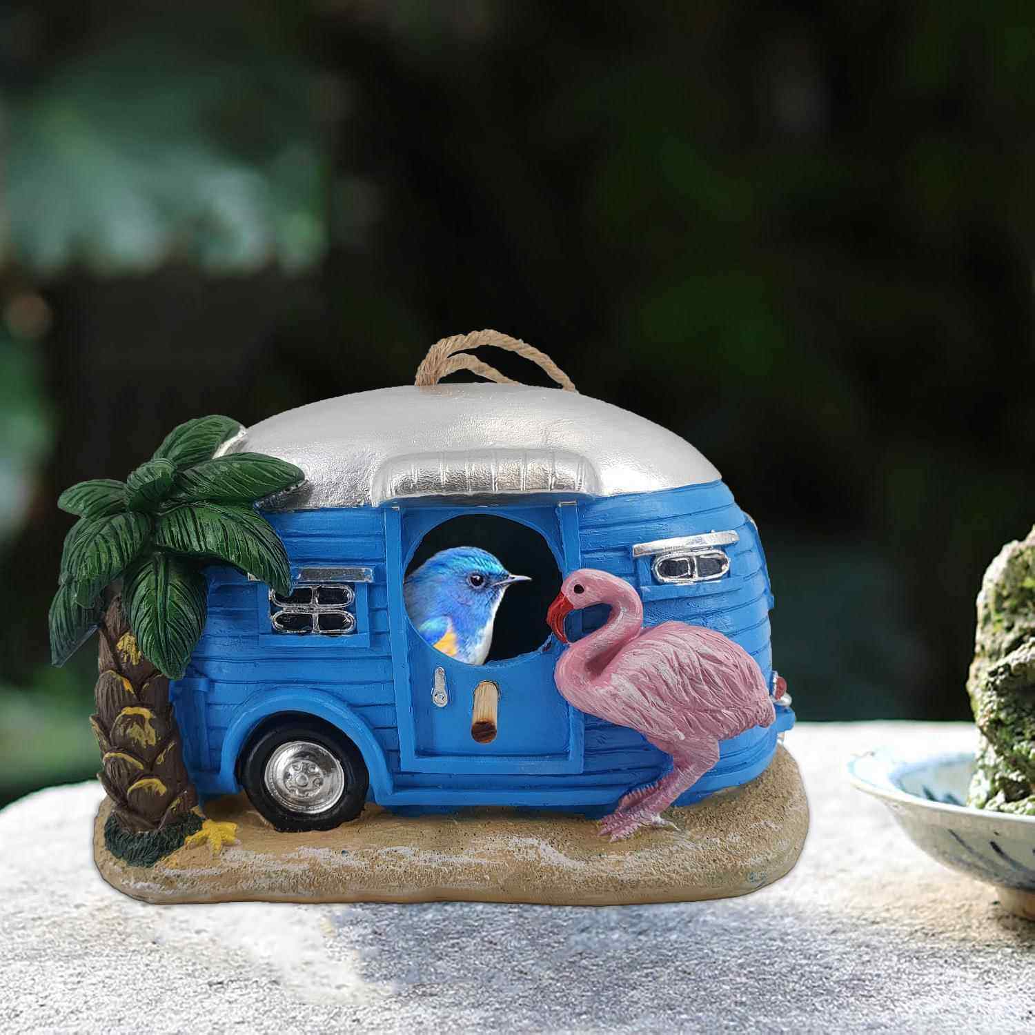 泉州华阳汽车鸟屋挂饰树脂工艺品户外公交车房车鸟窝喂鸟器装饰品