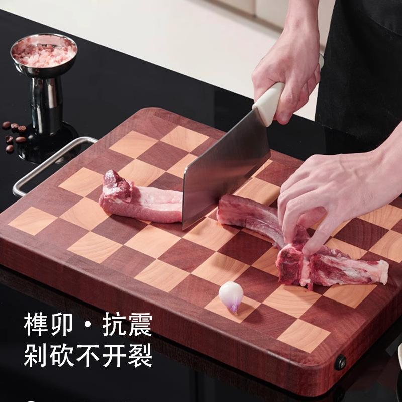 棋盘格实木菜板橡胶木砧板长方形双案拼板接加ZB8568厚家用面实木