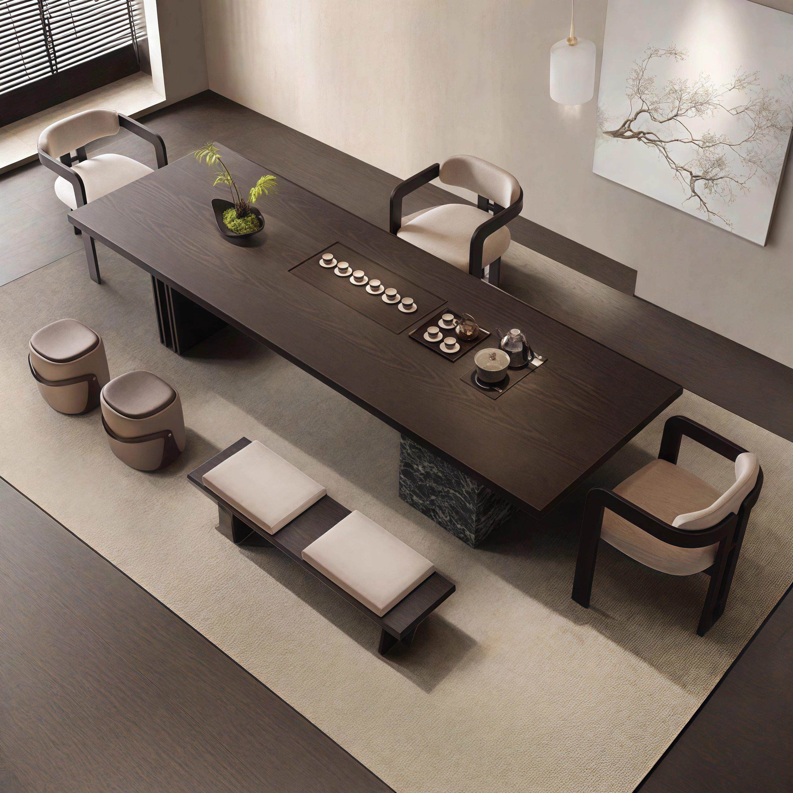 实木茶桌轻奢岛台茶台家用客厅办公室现代高级感高端泡茶桌椅组合