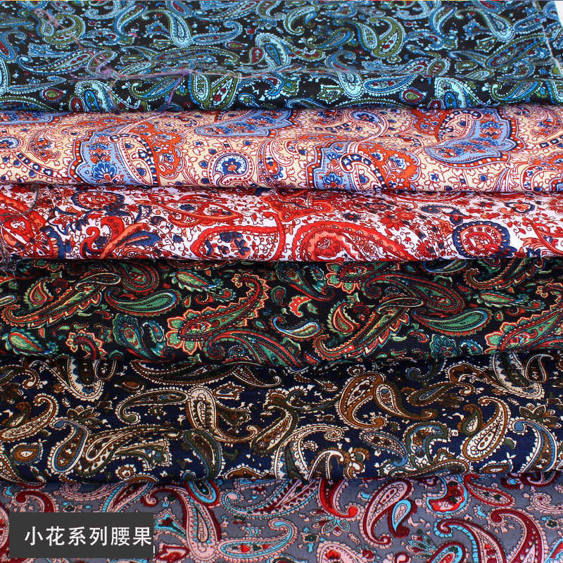 平纹桃皮绒印花布 腰果花水蜜桃涤纶印花布 服装鞋材袖里手袋里布