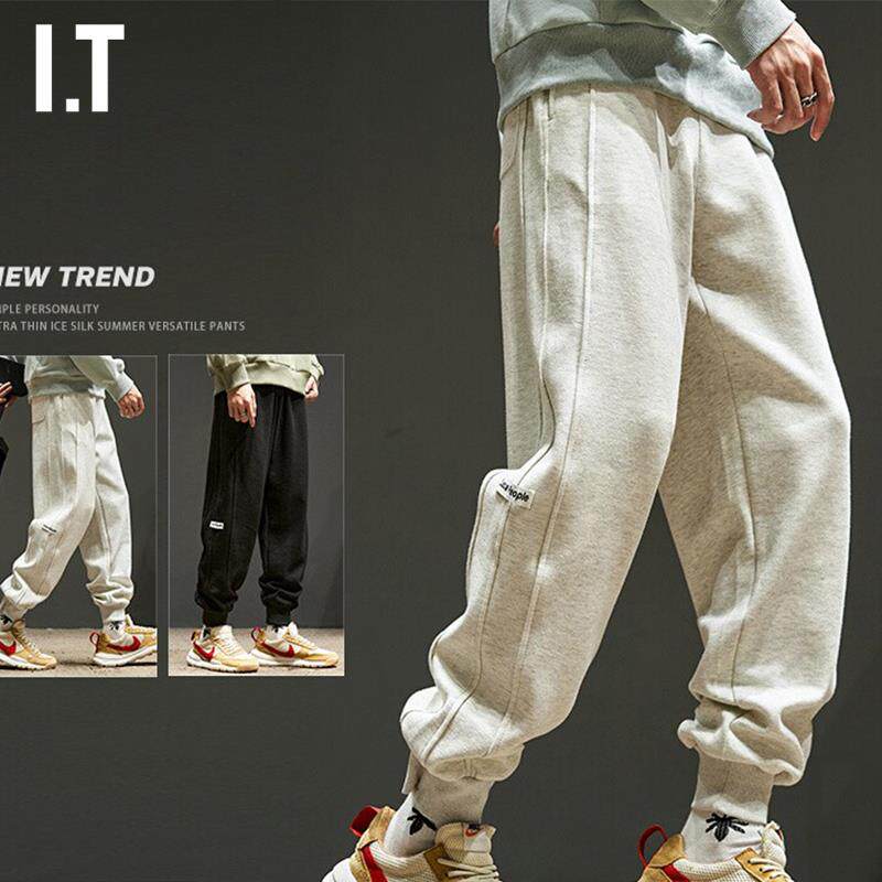 香港潮牌日系重磅卫裤男拼接休闲工装裤子春秋新款宽松束脚运动裤