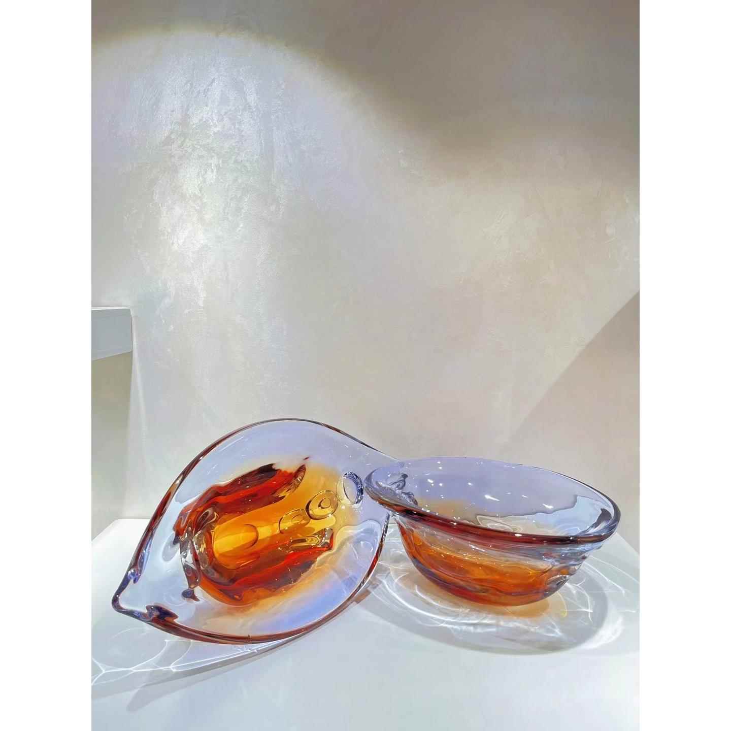 艺术厚重琉璃轻奢果盘茶几装饰糖果干果盘客厅餐桌样板间摆件摆盘