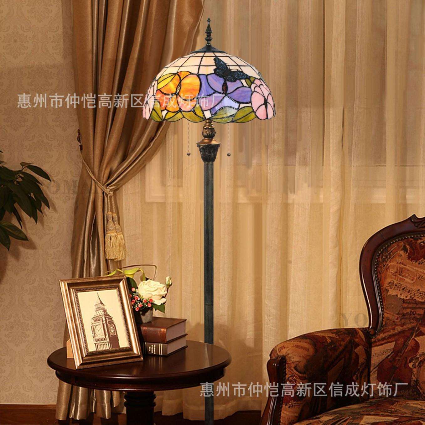 蒂凡尼彩色玻璃灯蝴蝶恋花酒吧咖啡餐厅卧室新中式复古拉链落地灯