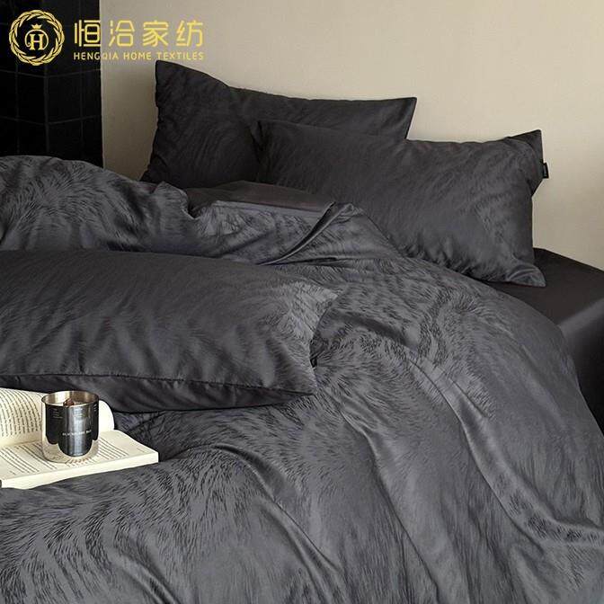 高端复古风长绒棉四件套全棉提花轻奢纯棉被套床上用品灰白色床笠