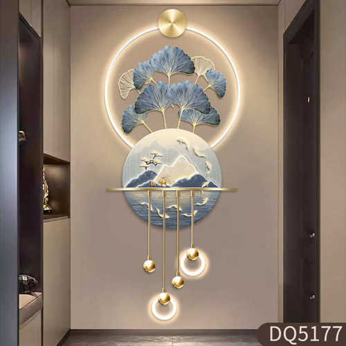 九鱼图玄关装饰画高档立体LED壁灯电视背景墙壁挂画入户走廊挂画