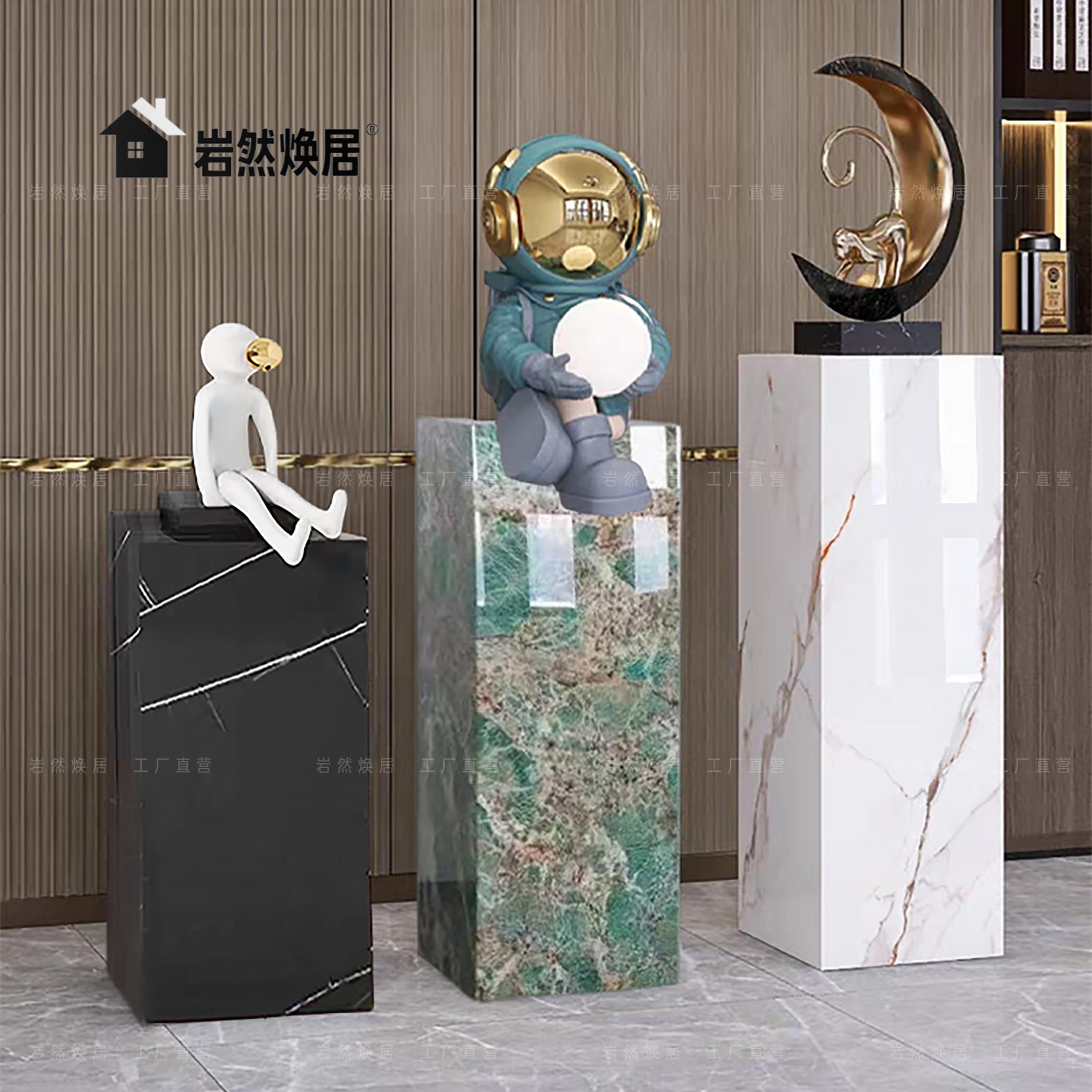 新品大理石纹摆件台玄关落地花架展厅工艺礼品摆饰展示底座岩板立