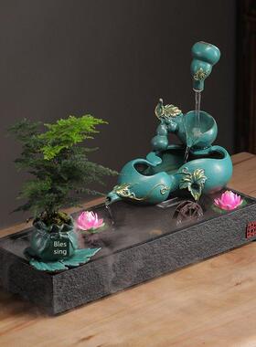 陶瓷葫芦流水摆件循环水轮风水轮客厅办公室茶几水景财富开幕礼