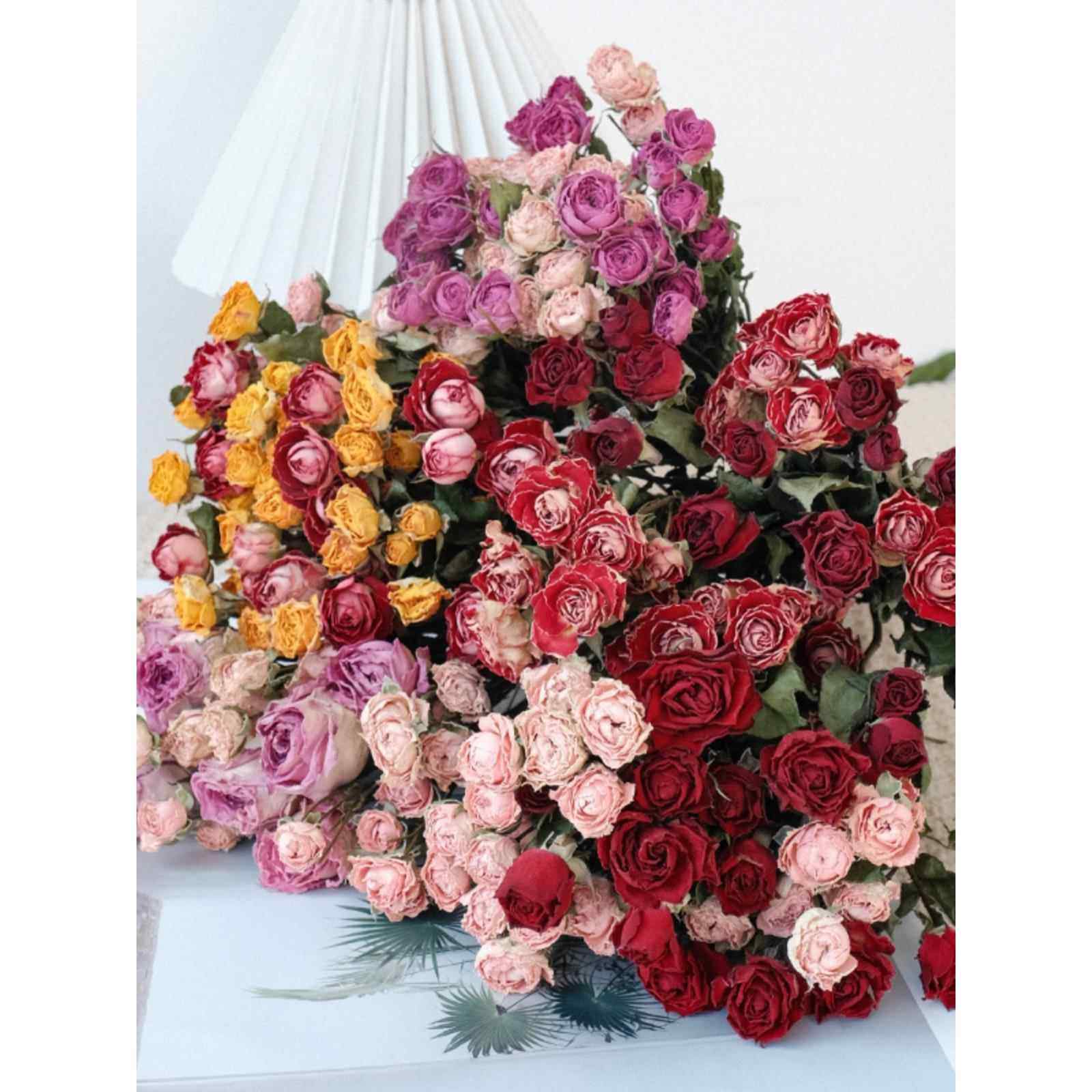 干花花束风干真花多头蔷薇小玫瑰复古装饰家居摆设生日教师节礼物