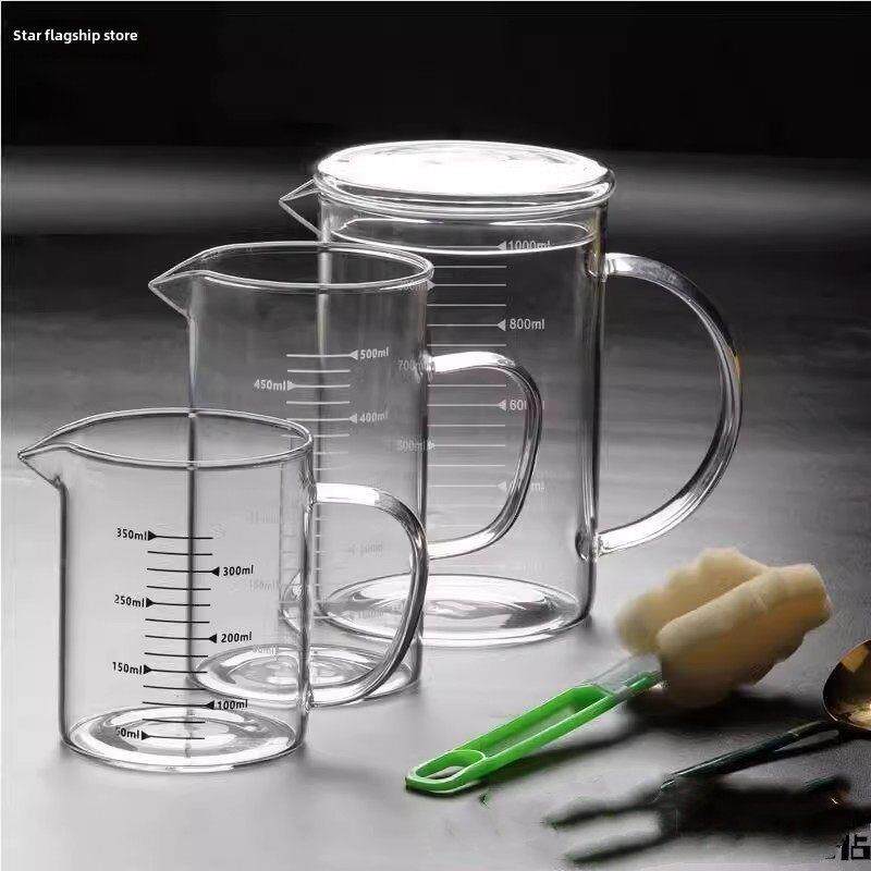 玻璃量杯,烧杯,耐高温,明火加热药杯,有盖子和刻度,容器1000