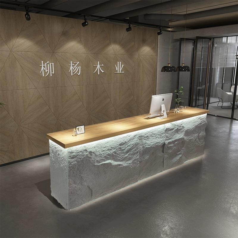 酒店公司吧台仿古石皮前台民宿接待台转角大气复古收银台艺术柜台