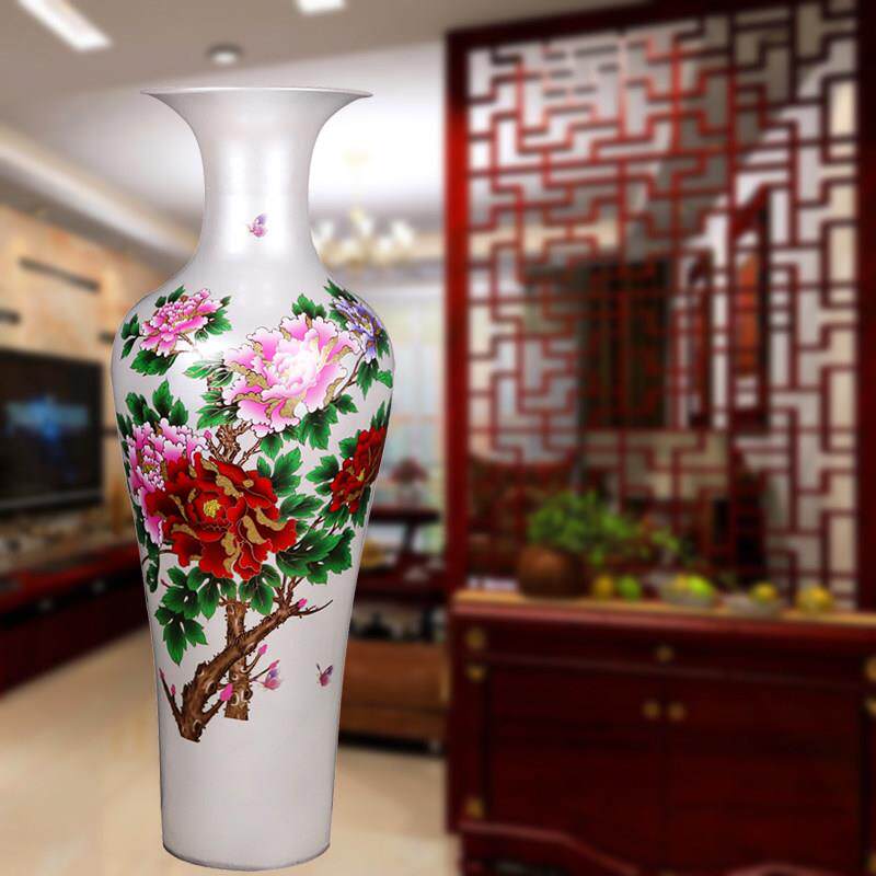 正品景德镇档水晶釉镶牡丹花欧式客厅新房金结婚送件礼陶瓷高摆大