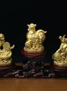 中式地支12生肖牛蛇鸡三合局摆件纯铜黄铜巳酉丑家用办公室工艺礼