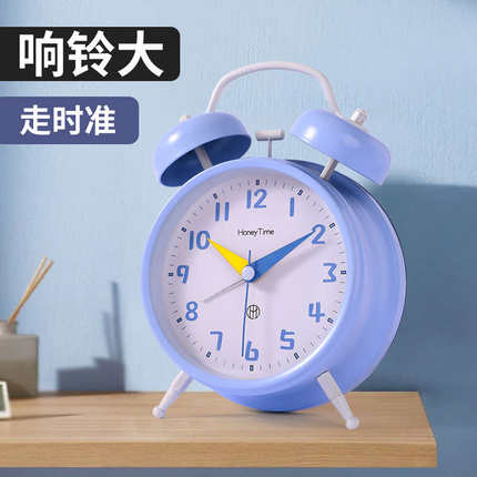 桌面小闹钟儿童女孩用学生专用起床神器强力叫醒网红紫色静音防摔
