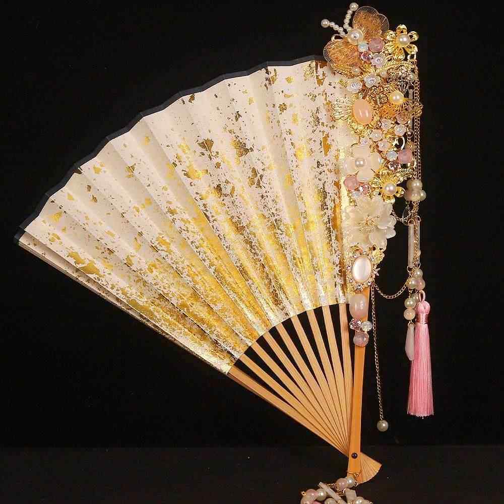 9寸覆古风粉色洒金扇子折扇高级中国风男女汉服旗袍夏季合金竹扇