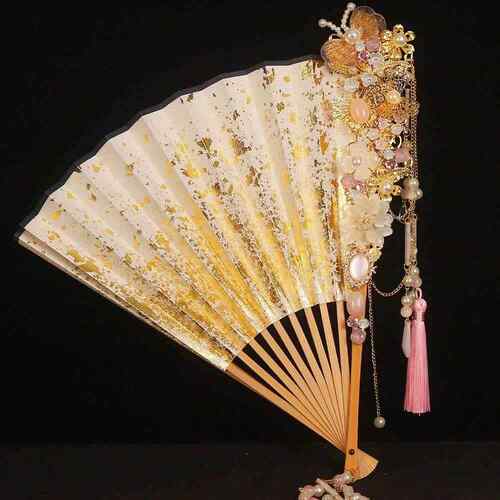 9寸覆古风粉色洒金扇子折扇高级中国风男女汉服旗袍夏季合金竹扇