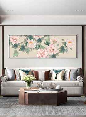 盛开的财富牡丹画新中国风客厅沙发背景墙横装饰画卧室挂画餐厅壁