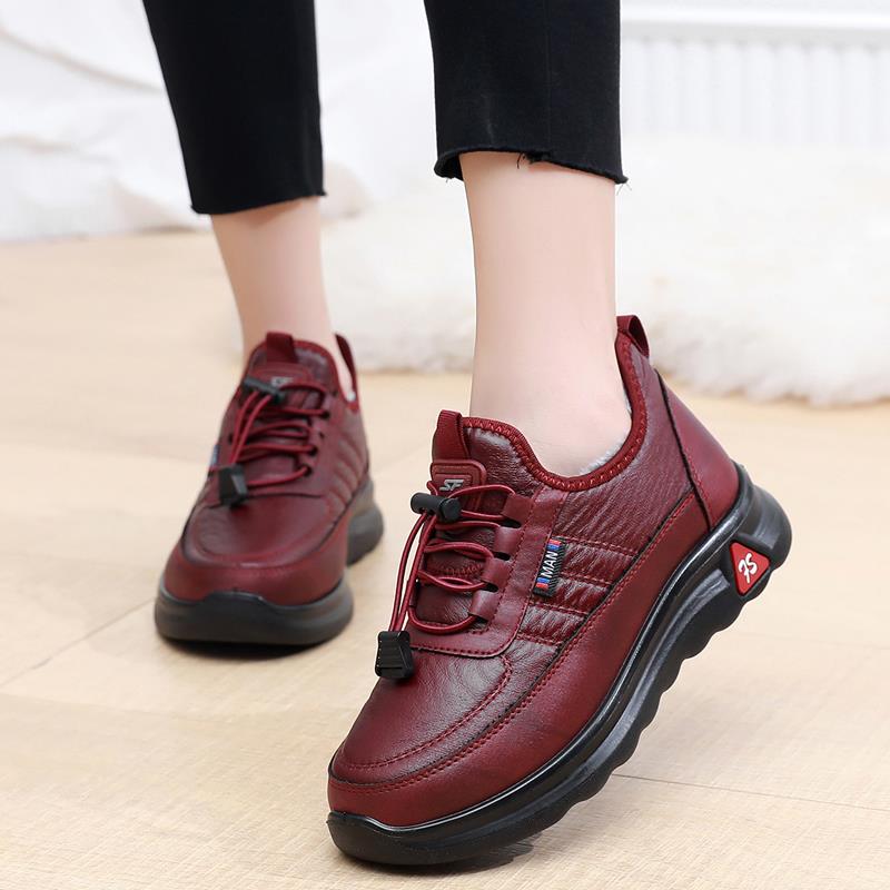 高档北京布鞋女鞋冬季加绒加厚保暖奶鞋平底防滑中老年棉妈妈老奶