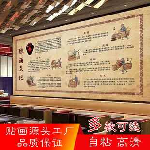 复古白酒文化广告墙贴酿酒工艺装饰画以酒会友背景墙自粘背胶海报