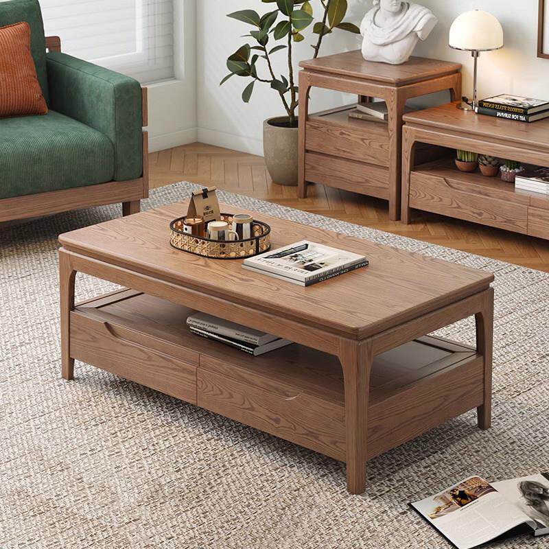 白蜡木全实木茶几电视柜北欧胡桃色现代简约客厅小户型边斗柜组合