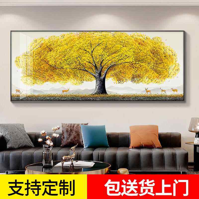 发财树客厅沙发背景墙挂画轻奢简约横幅2025新款大气墙壁装饰画同