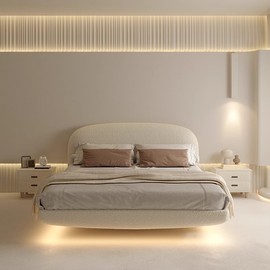 奶油风床轻奢可拆洗布艺床现代简约主卧双人床羊羔绒法式悬浮大床