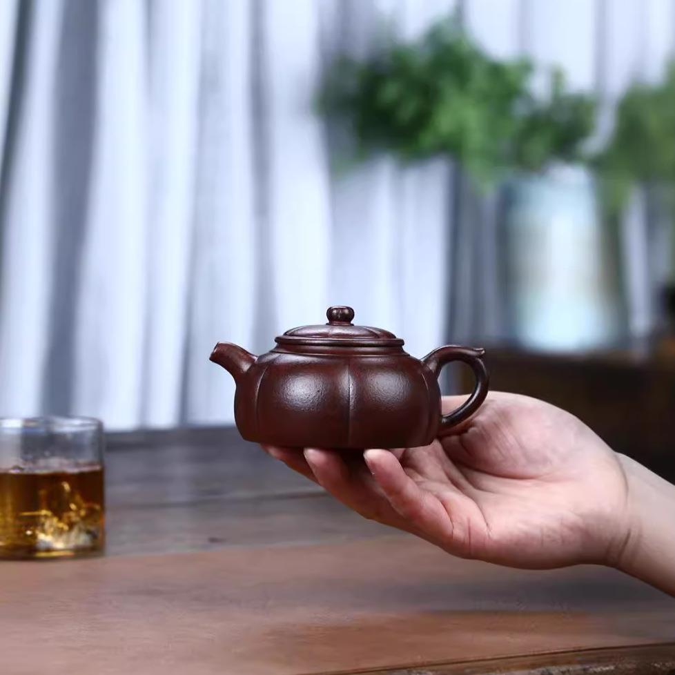 宜兴老厂家直供名家手工精制茶壶原矿段泥菱花壶茶具仿古紫砂壶
