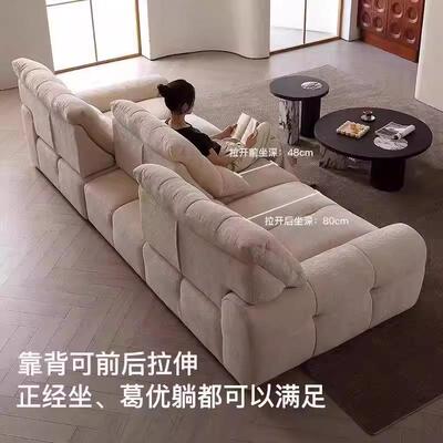 雪花绒奶油风布艺沙发简约客厅沙发现代简约轻法式风复古布艺沙发