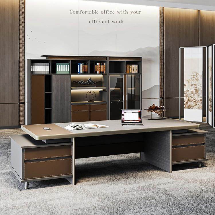 新中式办公桌大班台老板桌经理办公室家具高档带灯总裁桌椅组合